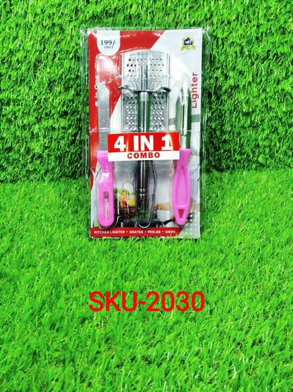 4In1 Combo - Stainless Steel Kitchen Lighter, Knife, Peeler and Smooth Grater signaturekarts