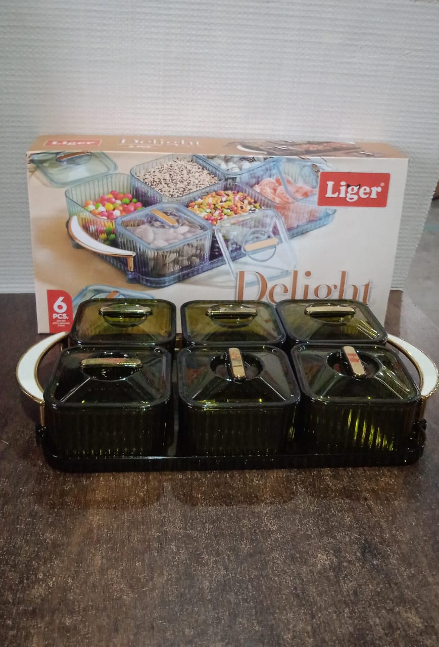 Liger Multipurpose Transparent Spice Jar Set with Tray and Lids 400ML Approx (6 Pc) Signature Kart