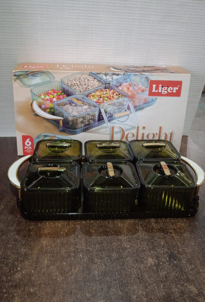 Liger Multipurpose Transparent Spice Jar Set with Tray and Lids 400ML Approx (6 Pc) Signature Kart