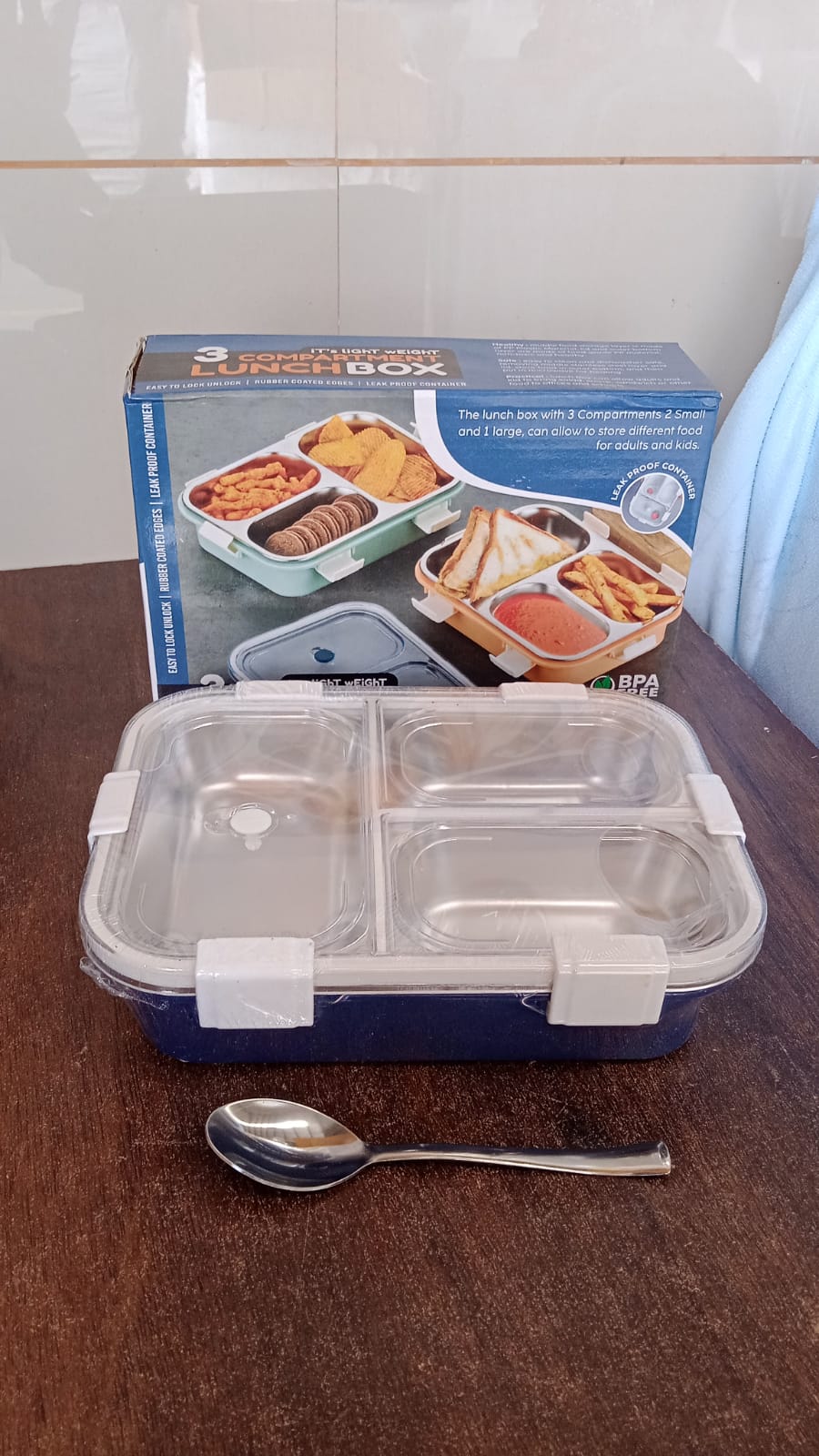 3 Compartment Transparent Stainless Steel Lunch Box for Kids, Tiffin Box, Lunch Box, Lunch Box for Kids, Insulated Lunch Box, Lunch Box for Office Women and Men, Stainless Steel Tiffin Box for Boys, Girls, School Office (Multi Color) signaturekarts