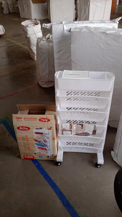 Movable Bookshelf, Large Capacity Rotatable Plastic Rolling Organization Shelf / Rack Signature kart