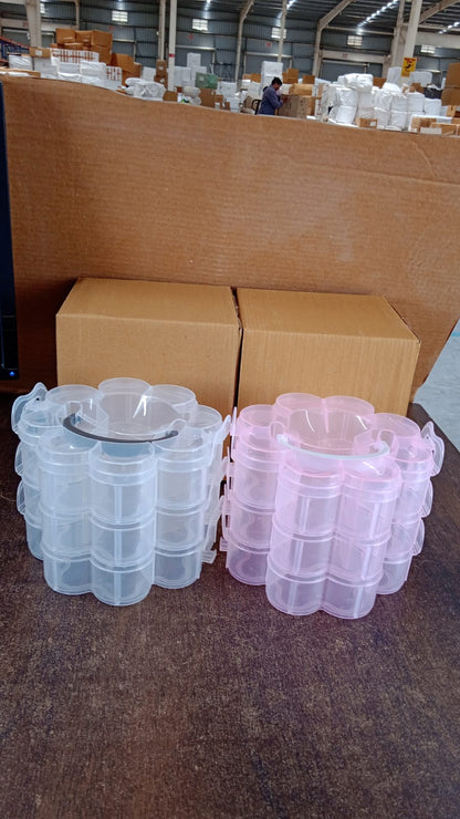 3-Layer Transparent Plastic Flower-Shaped Storage Box with 9 Grids Signature kart