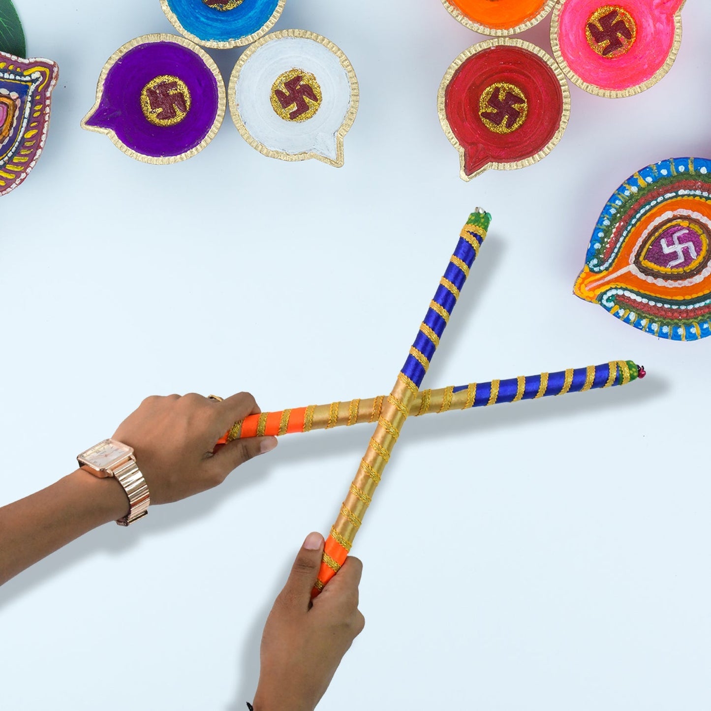 Traditional Decorative Dandiya Sticks Pair for Navratri, Garba (2 Pc) signaturekarts