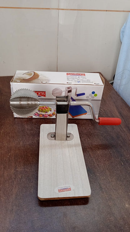 Stainless Steel Coconut Scraper with Wooden Base (1 Pc) signaturekarts