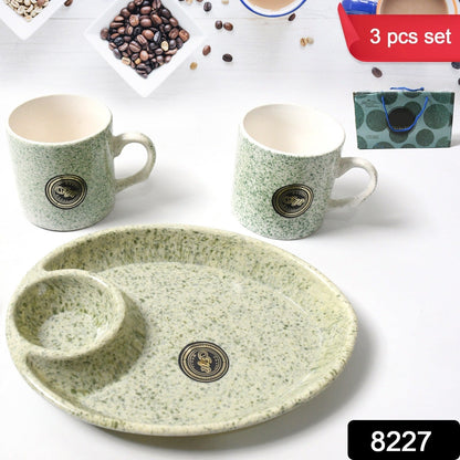Ceramic Tea/Coffee Cup Set - Alpino 3-Piece 2-Compartment Serving Platter (BPA-Free) signaturekarts