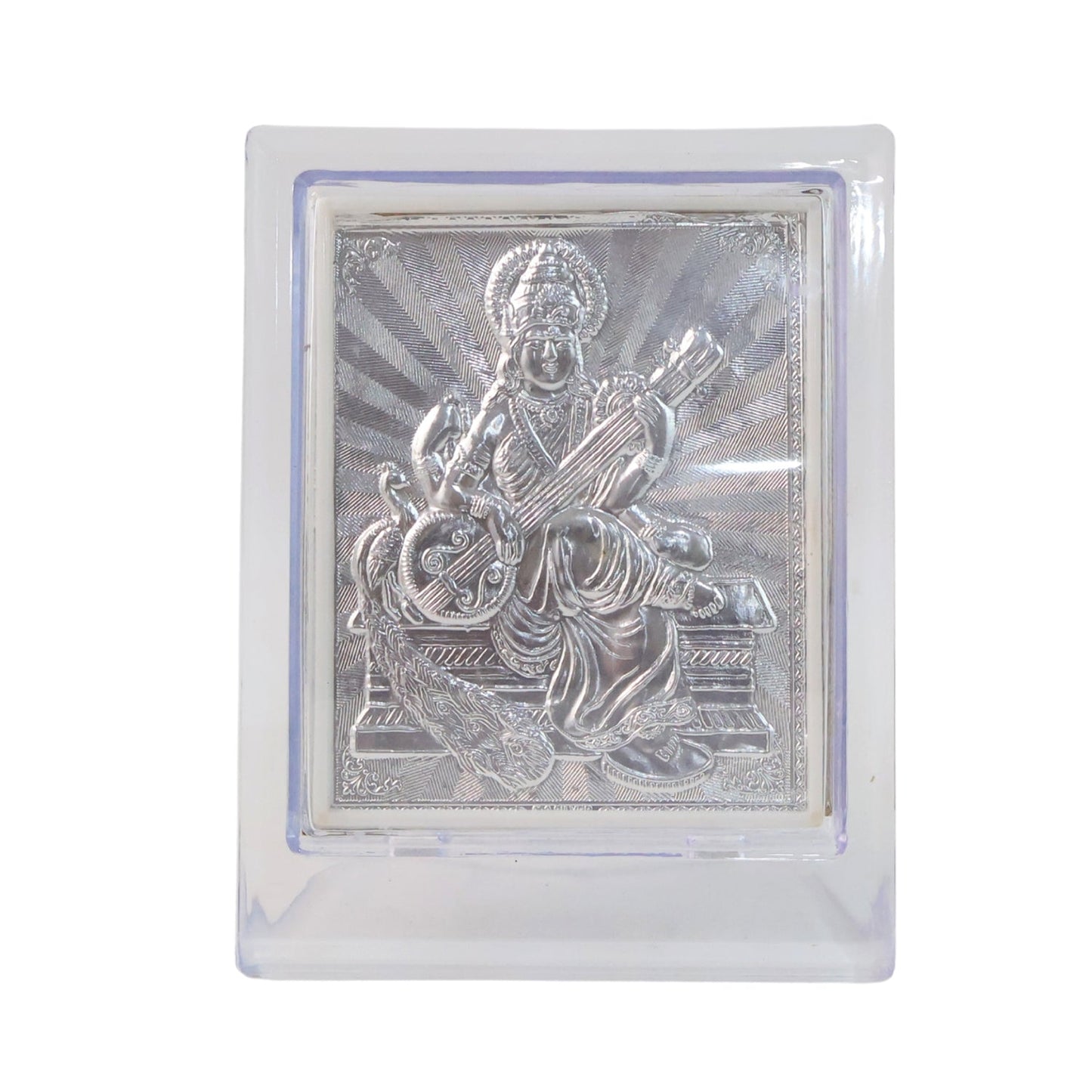 Elegant Silver Saraswati Maa Photo Frame with Stand (1 Pc) signaturekarts