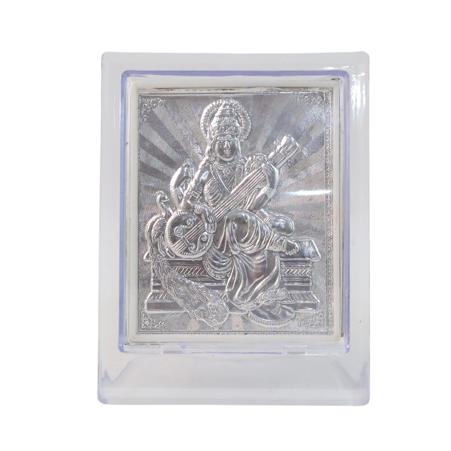 Elegant Silver Saraswati Maa Photo Frame with Stand (1 Pc) signaturekarts