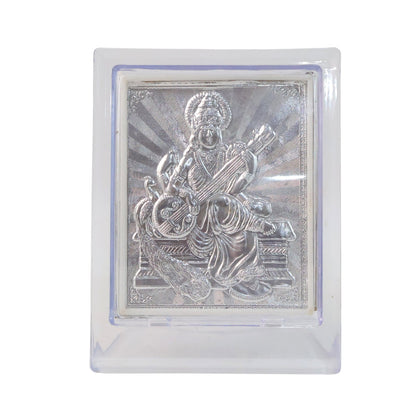 Elegant Silver Saraswati Maa Photo Frame with Stand (1 Pc) signaturekarts