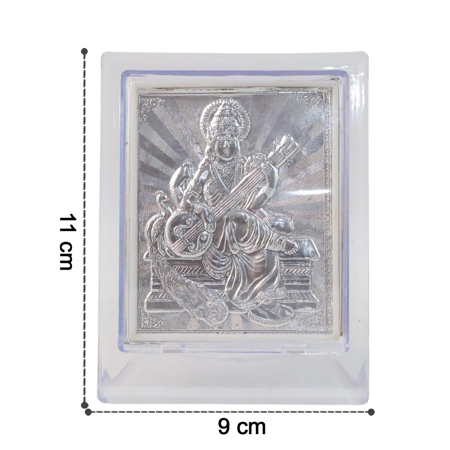 Elegant Silver Saraswati Maa Photo Frame with Stand (1 Pc) signaturekarts
