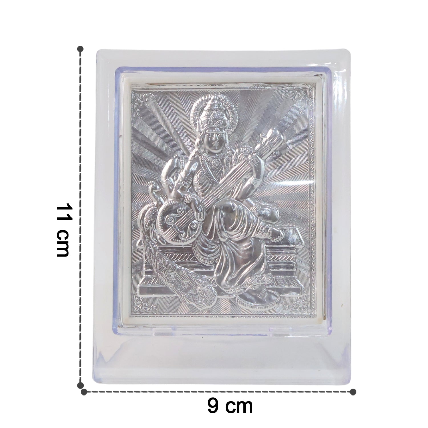 Elegant Silver Saraswati Maa Photo Frame with Stand (1 Pc) signaturekarts