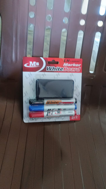 Whiteboard Marker Set (Blue, Black, Red) with Board Duster - Pack of 4 Signature kart