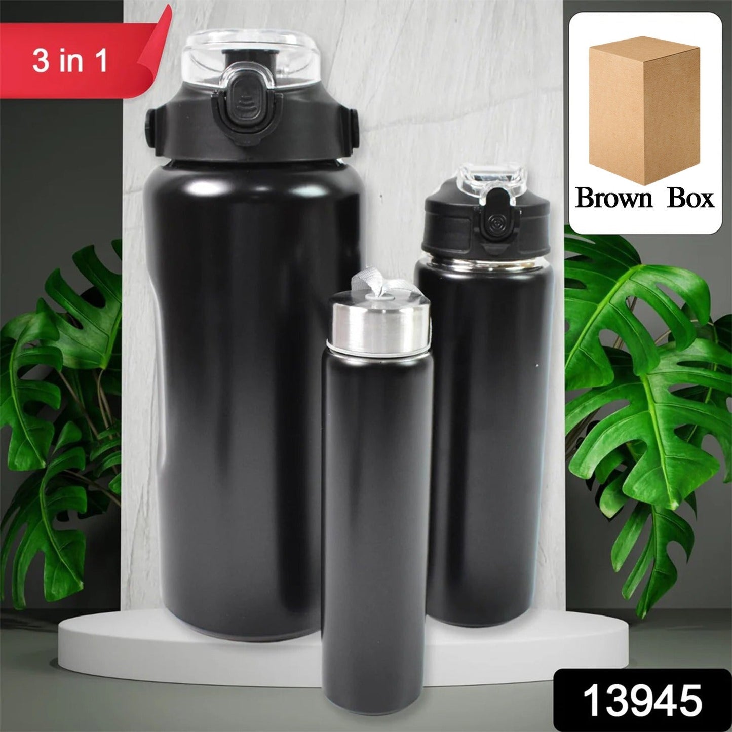 3 in 1 Stainless Steel Insulated Water Bottle – Double Wall Vacuum (3 Pcs Set) Signaturekarts