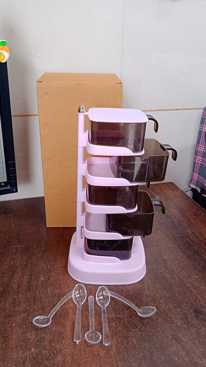 Rotating Spice Jars Vertical Rotatable Seasoning Box 5 Section / Tier 5 Spoon (1 Set) signaturekarts