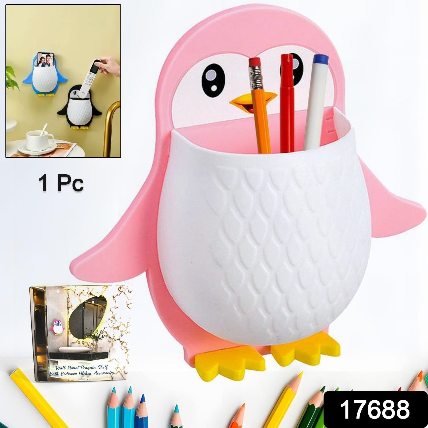 Penguin Storage Box, Wall Nightstand, Office Plastic Wall Mount signaturekarts