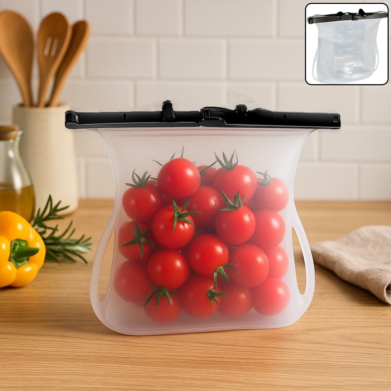 Reusable Silicone Food Storage Bag Leakproof Flat Bottom Freezer 1 Pc signaturekarts