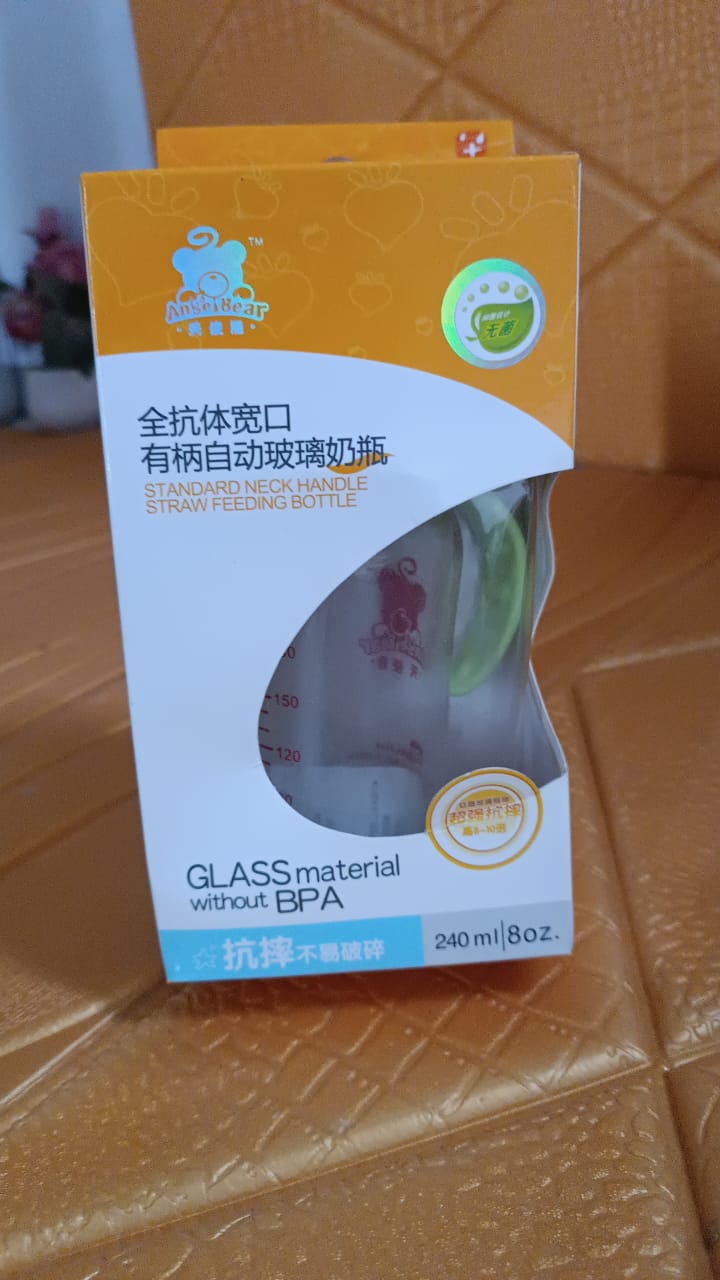 Glass Baby Feeding Bottle with Handles & Straw (240 ML / 1 Pc) Signaturekarts