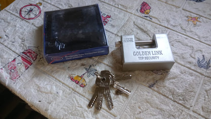 94mm Stainless Steel Padlock: Rectangular, Hardened Steel, 5 Keys signaturekarts