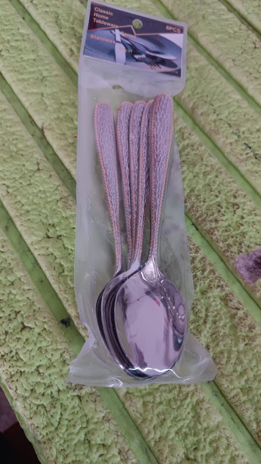 Stainless Steel Gold Bordered Textured Spoons Gold Plated Handle Set of 6 Pc Signaturekarts