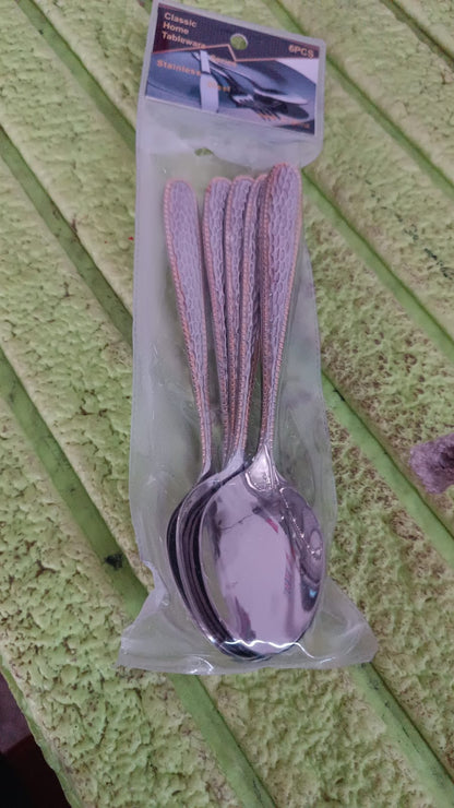 Stainless Steel Gold Bordered Textured Spoons Gold Plated Handle Set of 6 Pc Signaturekarts