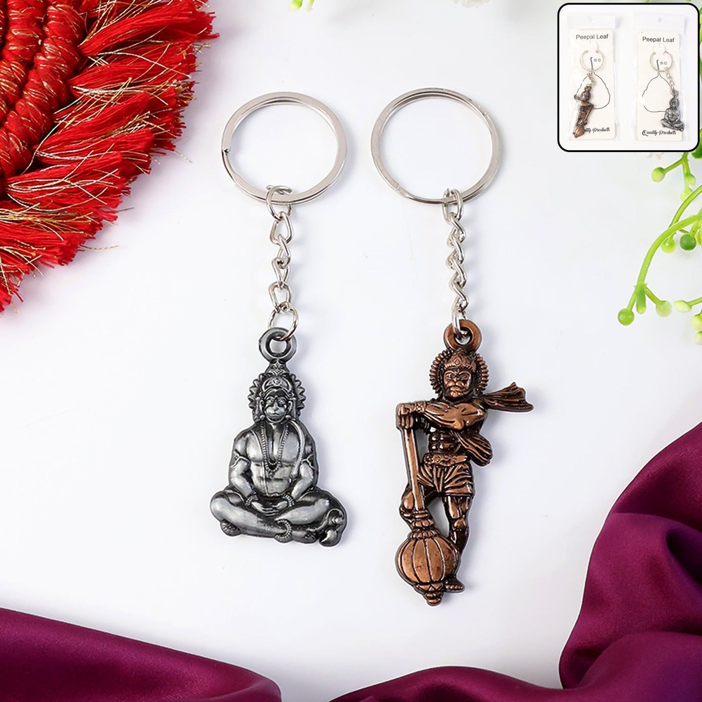 Hanuman Metal Keychain Set (2 Pc Mix Design) signaturekarts