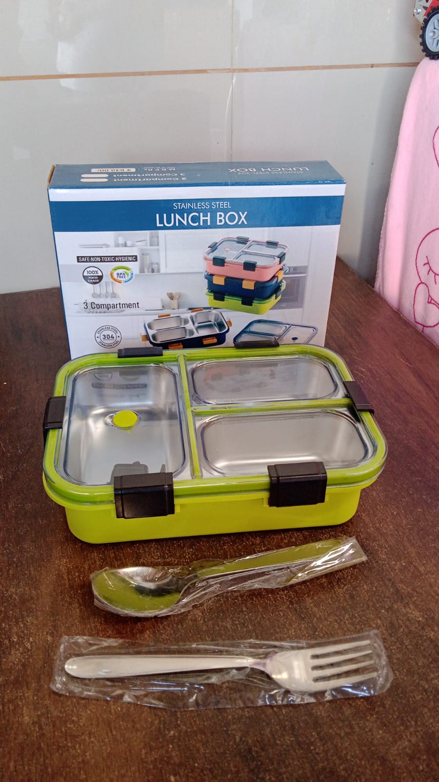 3 Compartment Transparent Stainless Steel Lunch Box for Kids, Tiffin Box, Lunch Box, Lunch Box for Kids, Insulated Lunch Box, Lunch Box for Office Women and Men, Stainless Steel Tiffin Box for Boys, Girls, School Office (Multi Color) signaturekarts