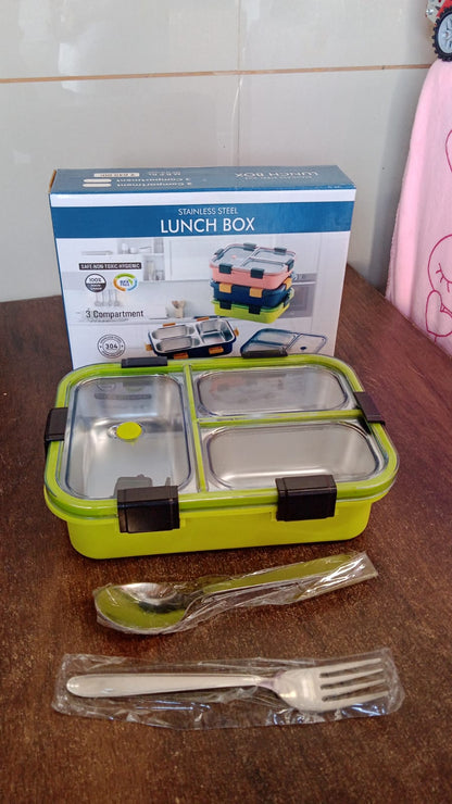 3 Compartment Transparent Stainless Steel Lunch Box for Kids, Tiffin Box, Lunch Box, Lunch Box for Kids, Insulated Lunch Box, Lunch Box for Office Women and Men, Stainless Steel Tiffin Box for Boys, Girls, School Office (Multi Color) signaturekarts