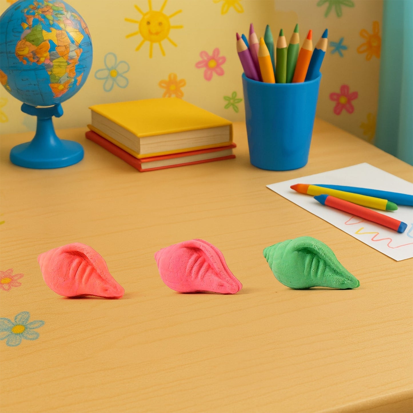 Shankh Shape Eraser Rubber (20 Pc / Mix Colour & Design) Signature Kart