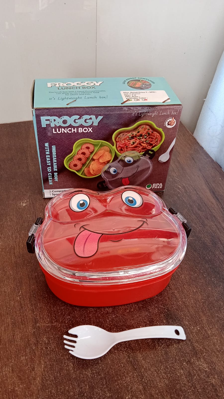Double Layer Froggy Shape Lunch Box with Spoon (1 Pc / Mix Color) Signaturekarts