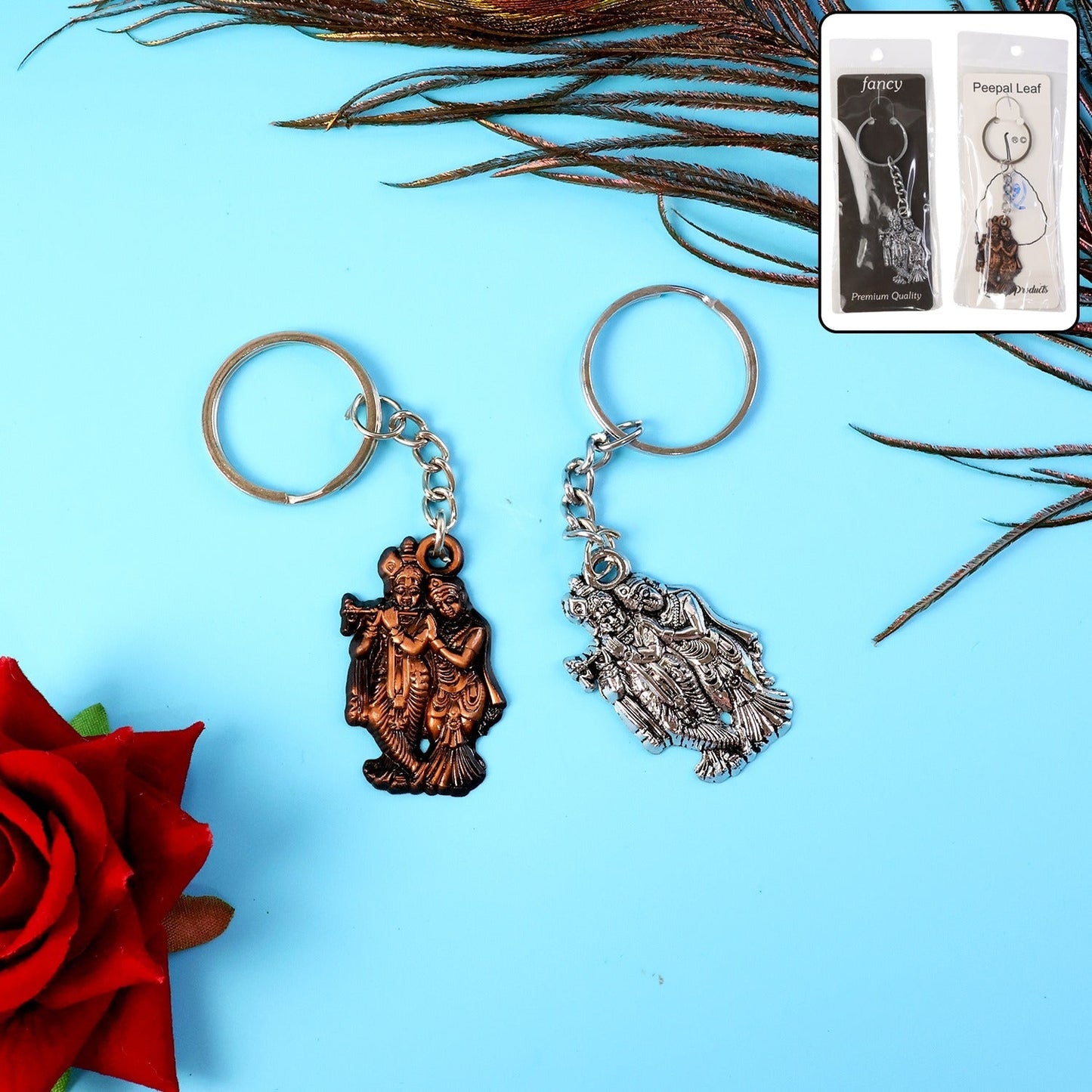 Radha Krishna Metal Keychain Set (2 Pc Mix Design) signaturekarts