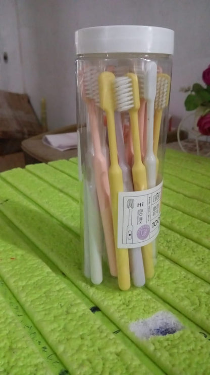 Plastic Toothbrush With Plastic Round Box (20 pcs Set) Signaturekarts