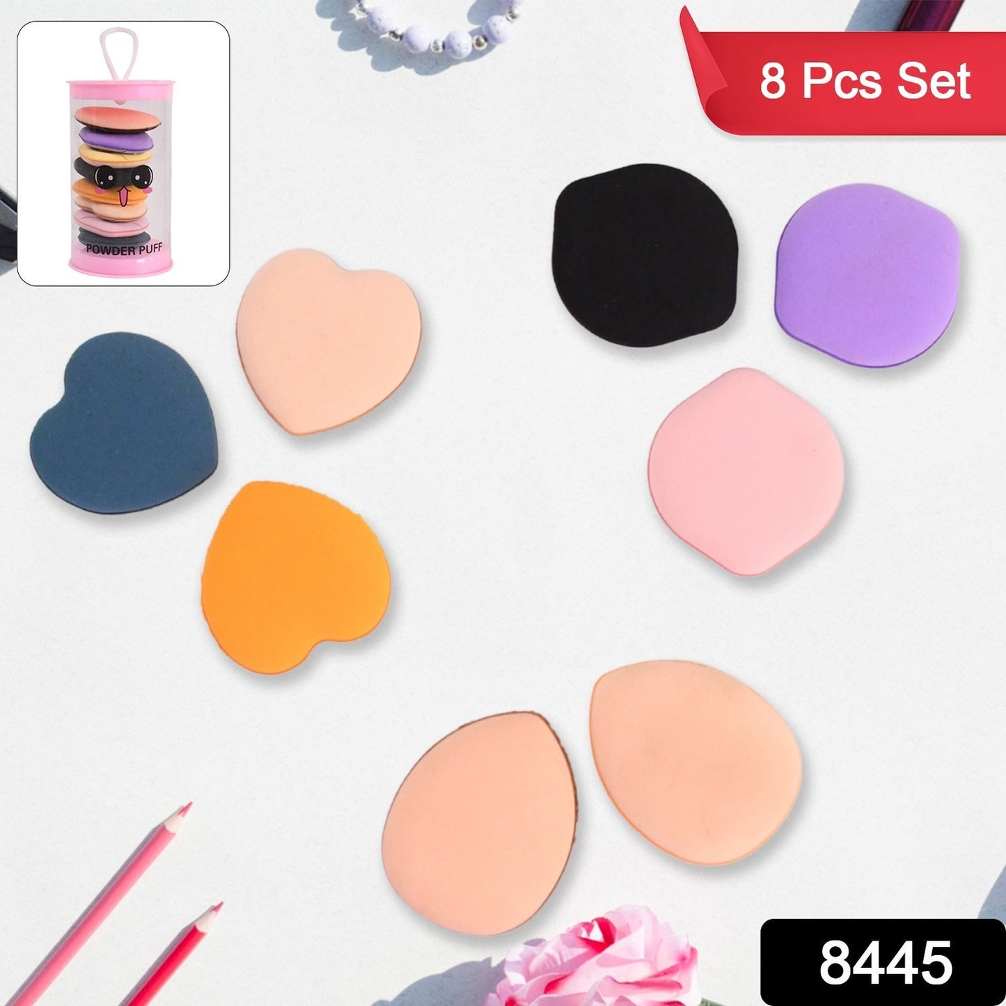 Mini Finger Makeup Powder Puff (Multicolour, 8 Pcs Set) signaturekarts