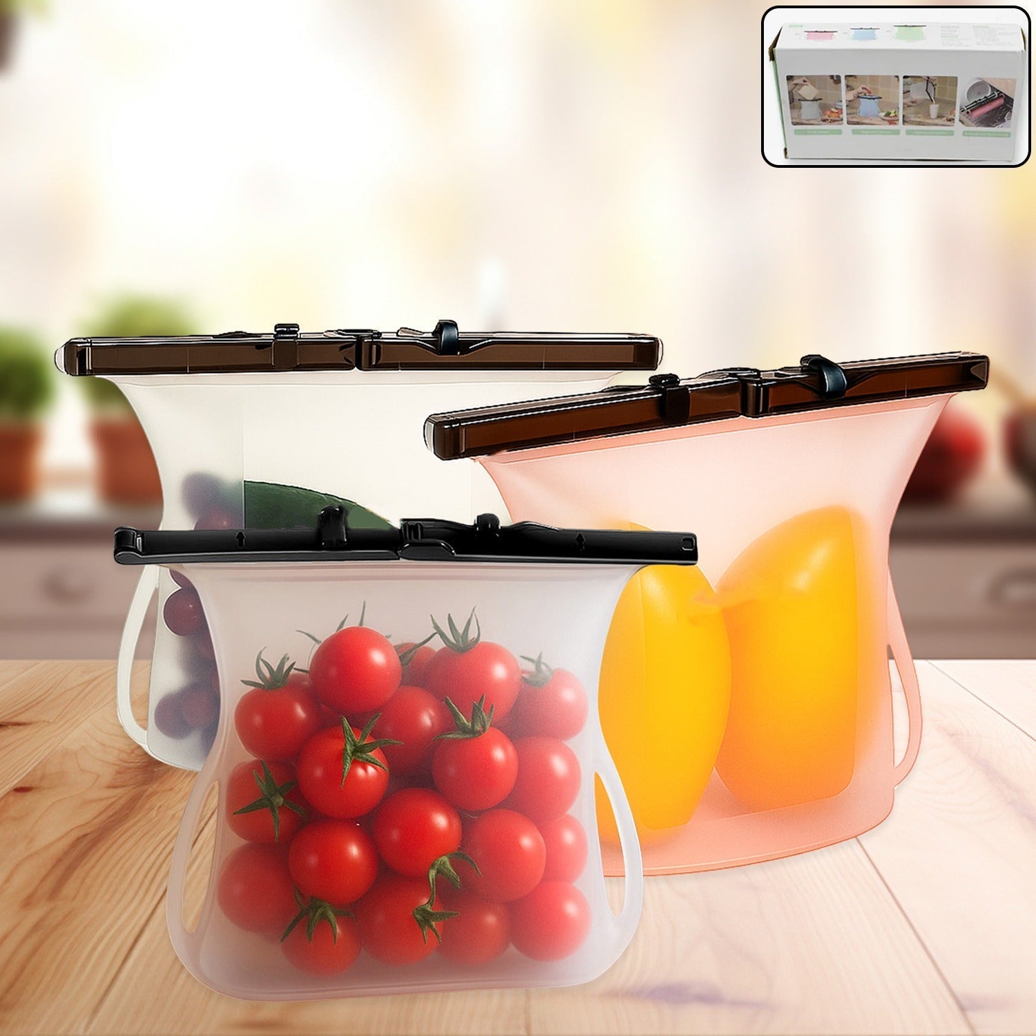 Eco-Friendly Food Storage: Reusable Silicone Bags (3-Pack) - Leakproof & Safe signaturekarts