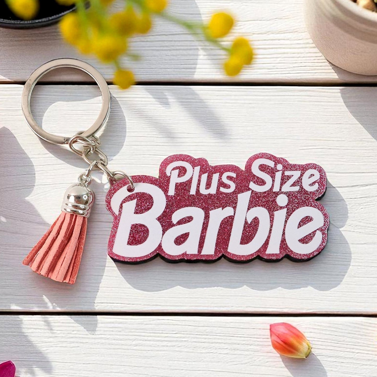 Text Keychain with Glitter Finish and Tassel Charm (1 Pc) signaturekarts