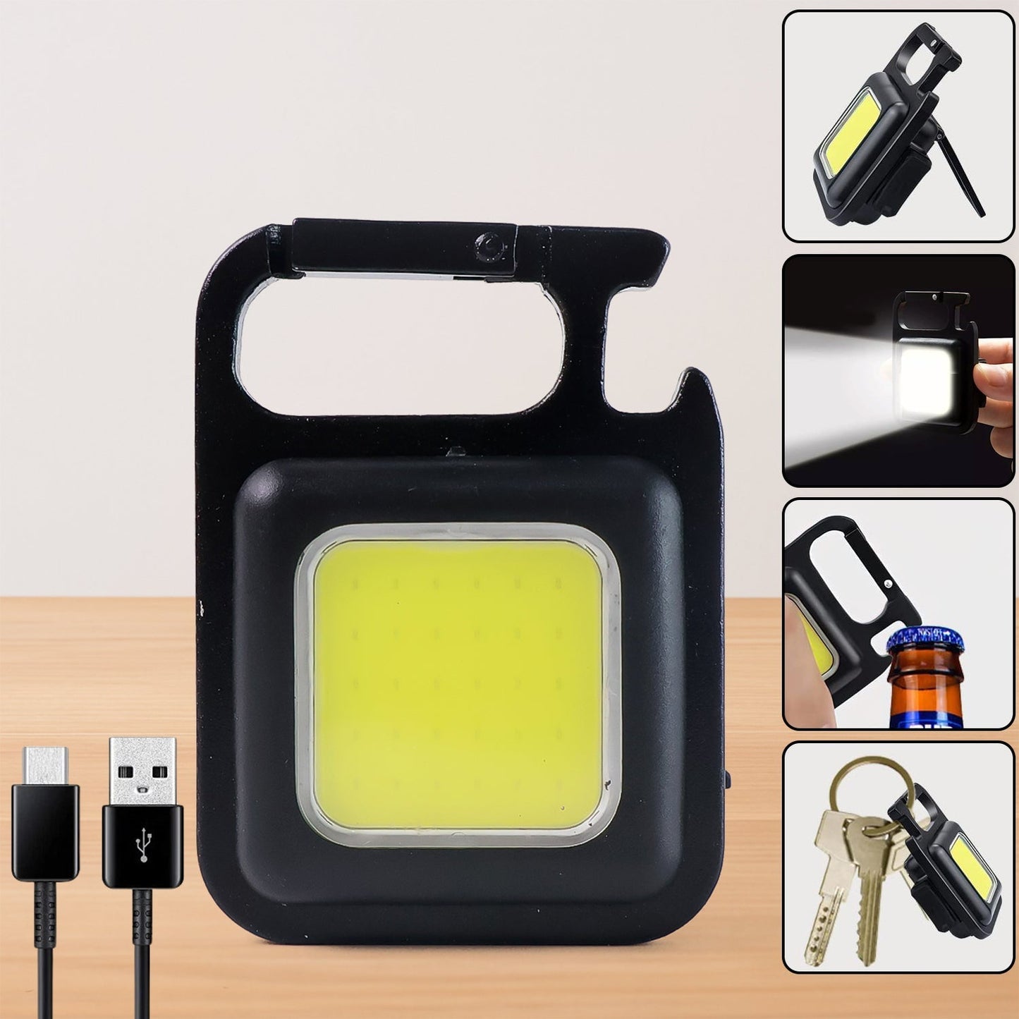 Mini Rechargeable Keychain Flashlight - 4 Light Modes Folding Bracket & Magnetic Base signaturekarts