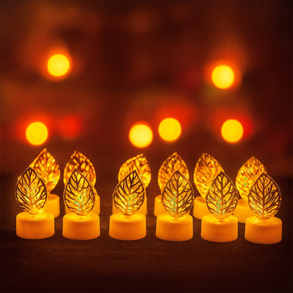 Decorative Golden Leaf Shaped Flameless LED Candles (12 Pc) signaturekarts