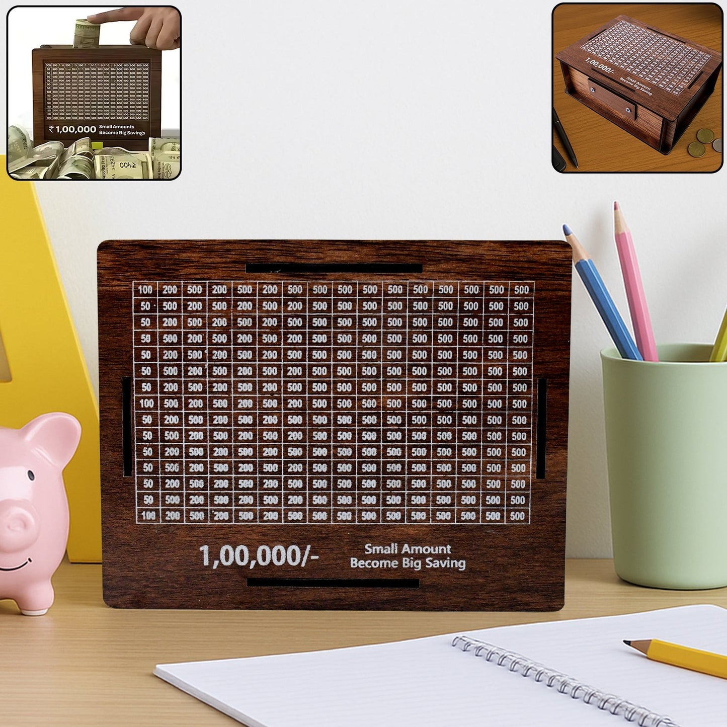 Wooden Money / Piggy Bank, Money Box (1 Pc / Pen Not Included) Signature kart