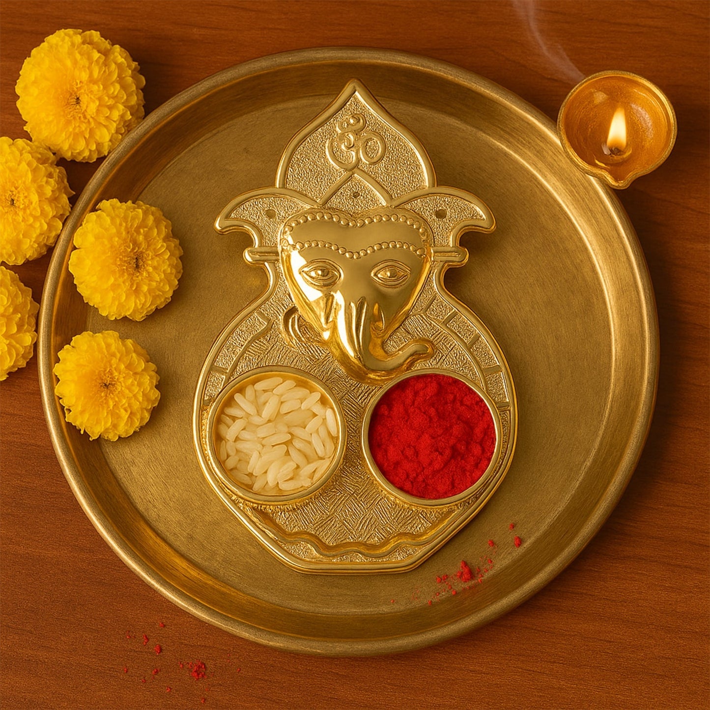 Traditional Golden Lord Ganesha Kumkum Dish  (1 Pc) signaturekarts