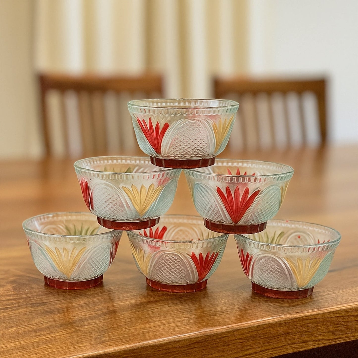 Rose glass Multipurpose Pudding / Dessert / Ice Cream Bowl Set for Home use, Home & Kitchen Serving Bowl for Sundae, Sweets, Snacks, Fruit, Pudding, Nuts or Dip, Serving Bowls 6 Medium & 1 Big Bowl (Set of 7 pc) signaturekarts