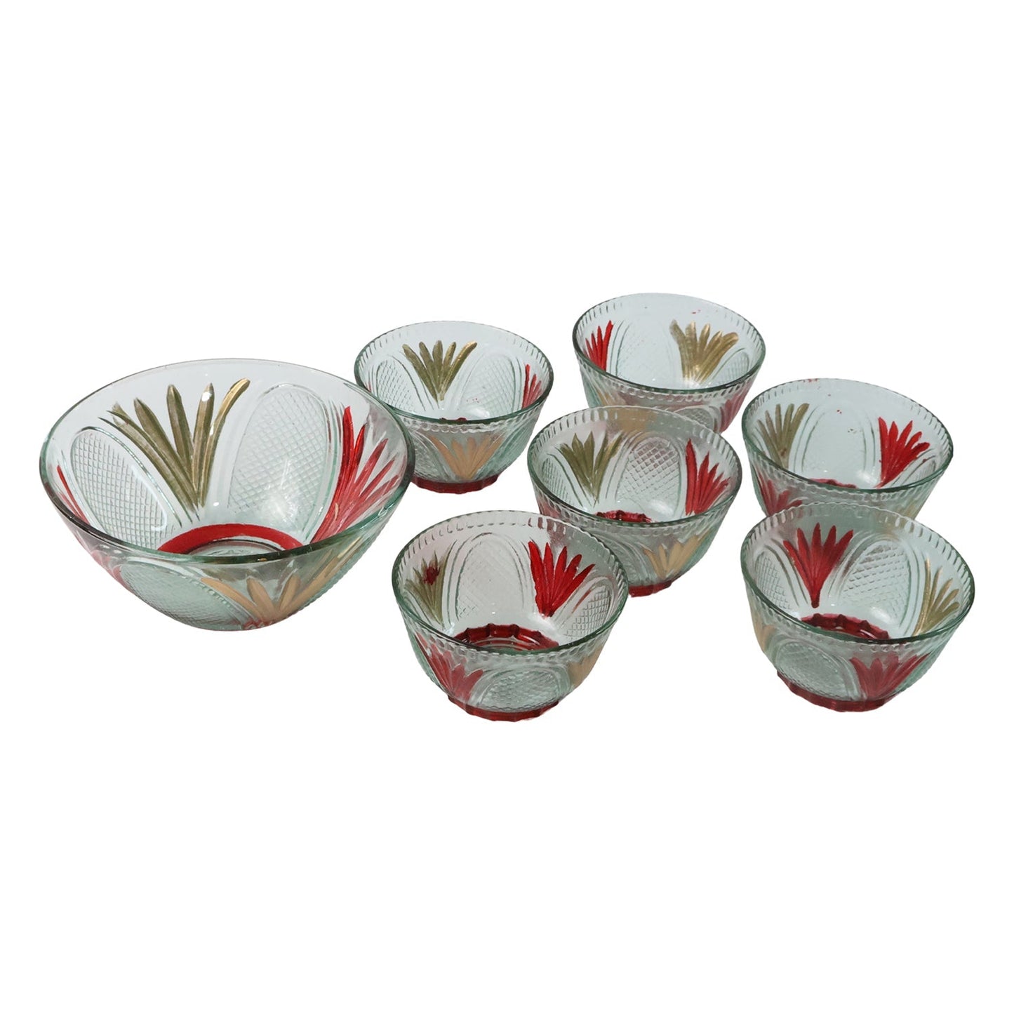 Rose glass Multipurpose Pudding / Dessert / Ice Cream Bowl Set for Home use, Home & Kitchen Serving Bowl for Sundae, Sweets, Snacks, Fruit, Pudding, Nuts or Dip, Serving Bowls 6 Medium & 1 Big Bowl (Set of 7 pc) signaturekarts
