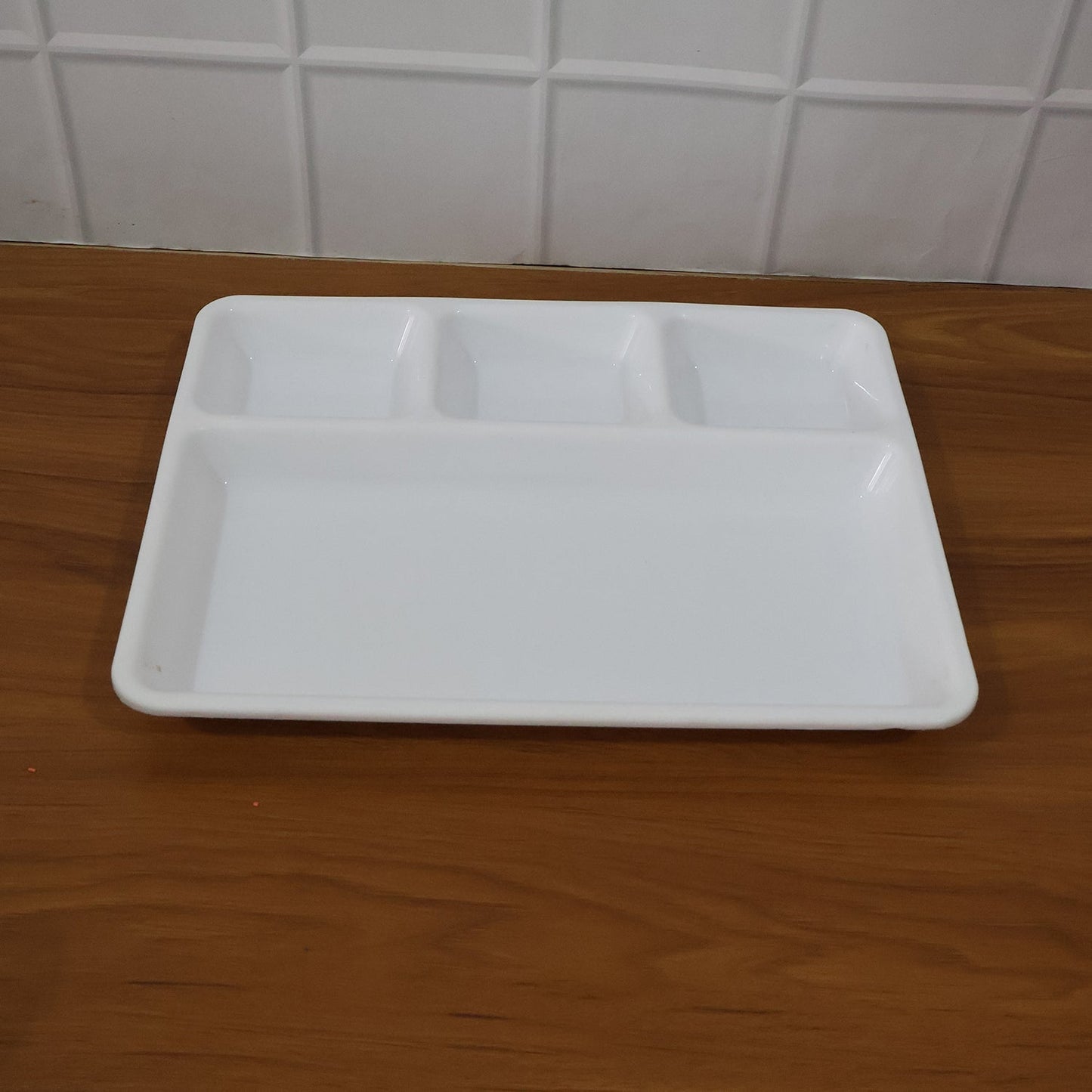 Plastic 4-Compartment Rectangular Meal Serving Tray / Plate (1 Pc / White) signaturekarts