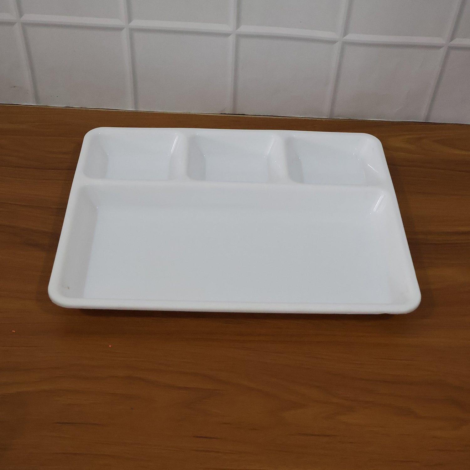 Plastic 4-Compartment Rectangular Meal Serving Tray / Plate (1 Pc / White) signaturekarts