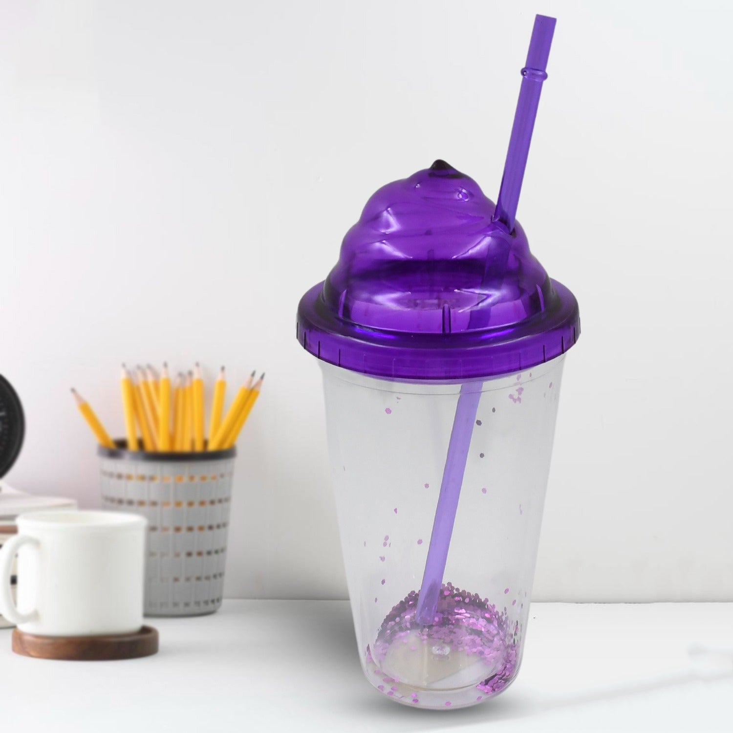 Creative Plastic Cold Drink Cup with Lid & Straw – Tumbler (Mix Color) signaturekarts