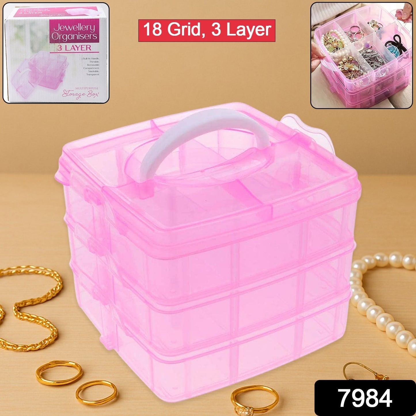 Versatile 18-Grid 3-Layer Transparent Plastic Organizer Box signaturekarts