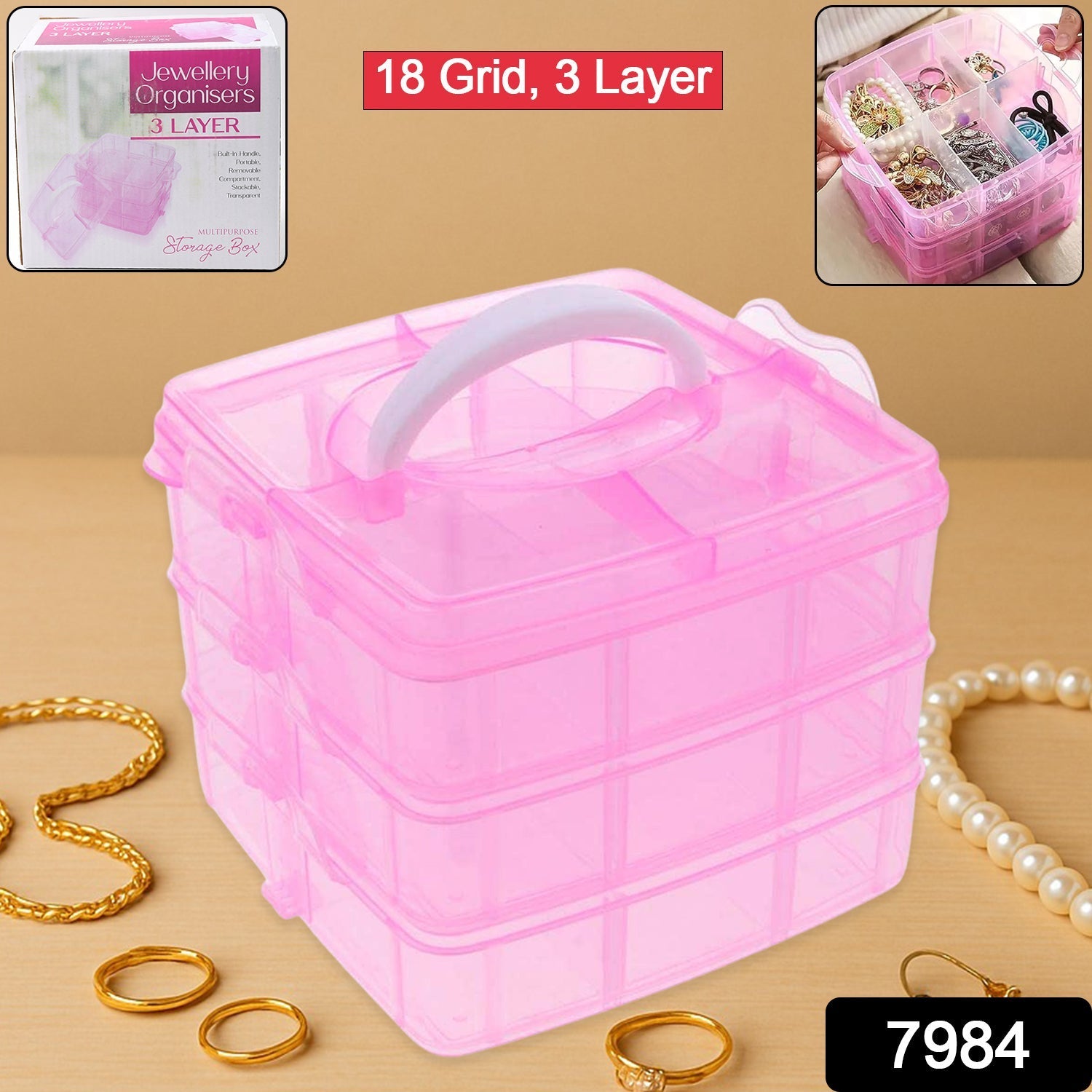 Versatile 18-Grid 3-Layer Transparent Plastic Organizer Box signaturekarts