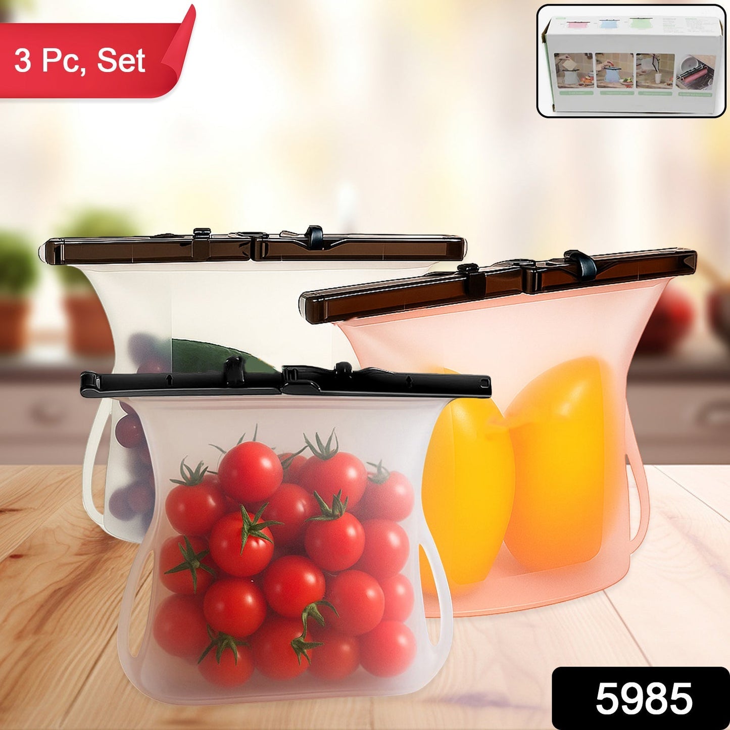 Eco-Friendly Food Storage: Reusable Silicone Bags (3-Pack) - Leakproof & Safe signaturekarts
