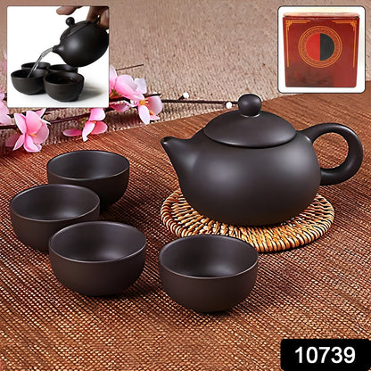 Premium Black Clay / Ceramic Tea Set with Teapot & 4 Cups The Morsignaturekarts