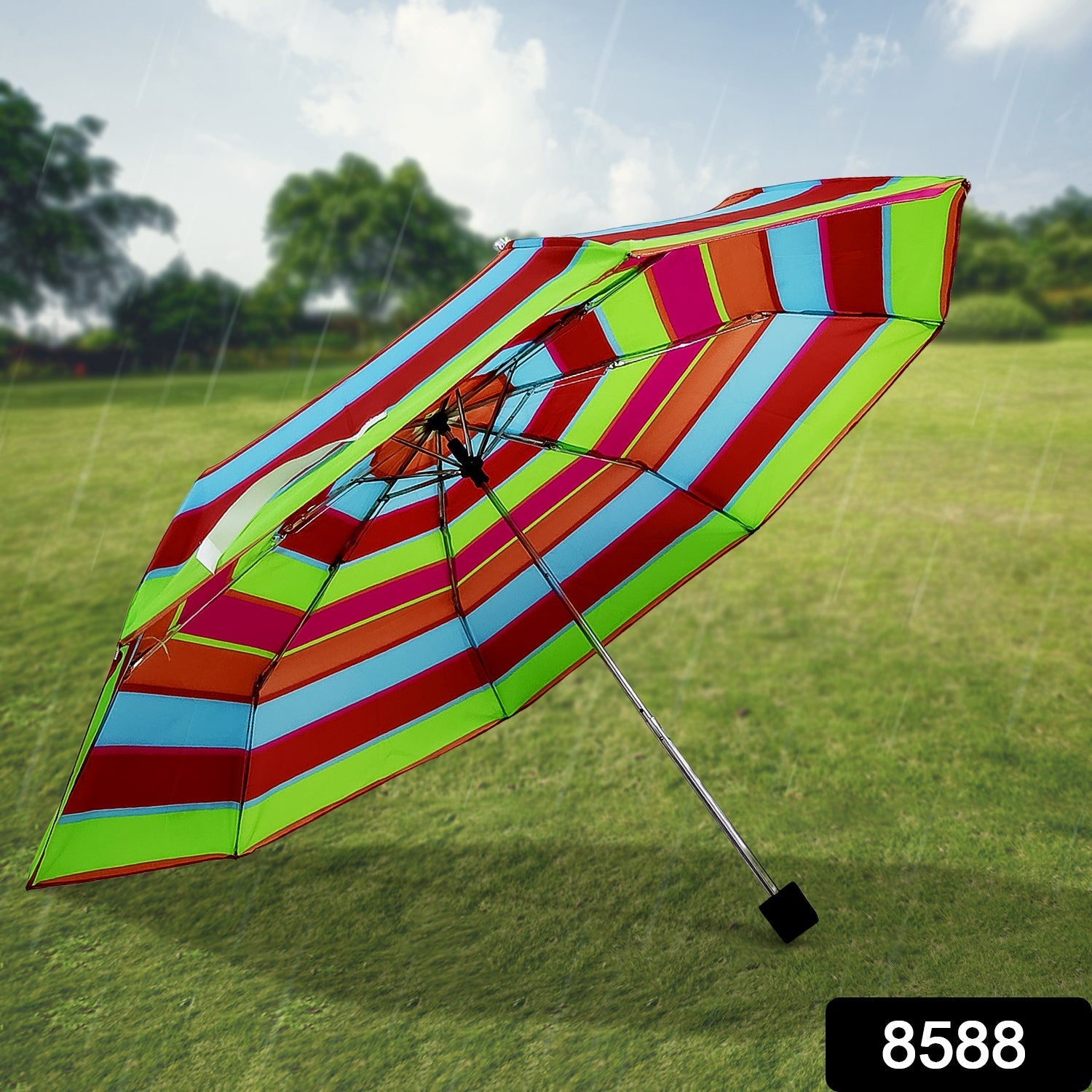 3-Fold Sun & Rain Protective Solid Foldable Umbrella, (1 Pc / Mix Design) Signature Kart