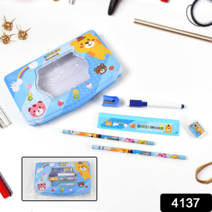 Cartoon Metal Compass Box for Kids with Stationery (6 Pc Set) signaturekarts