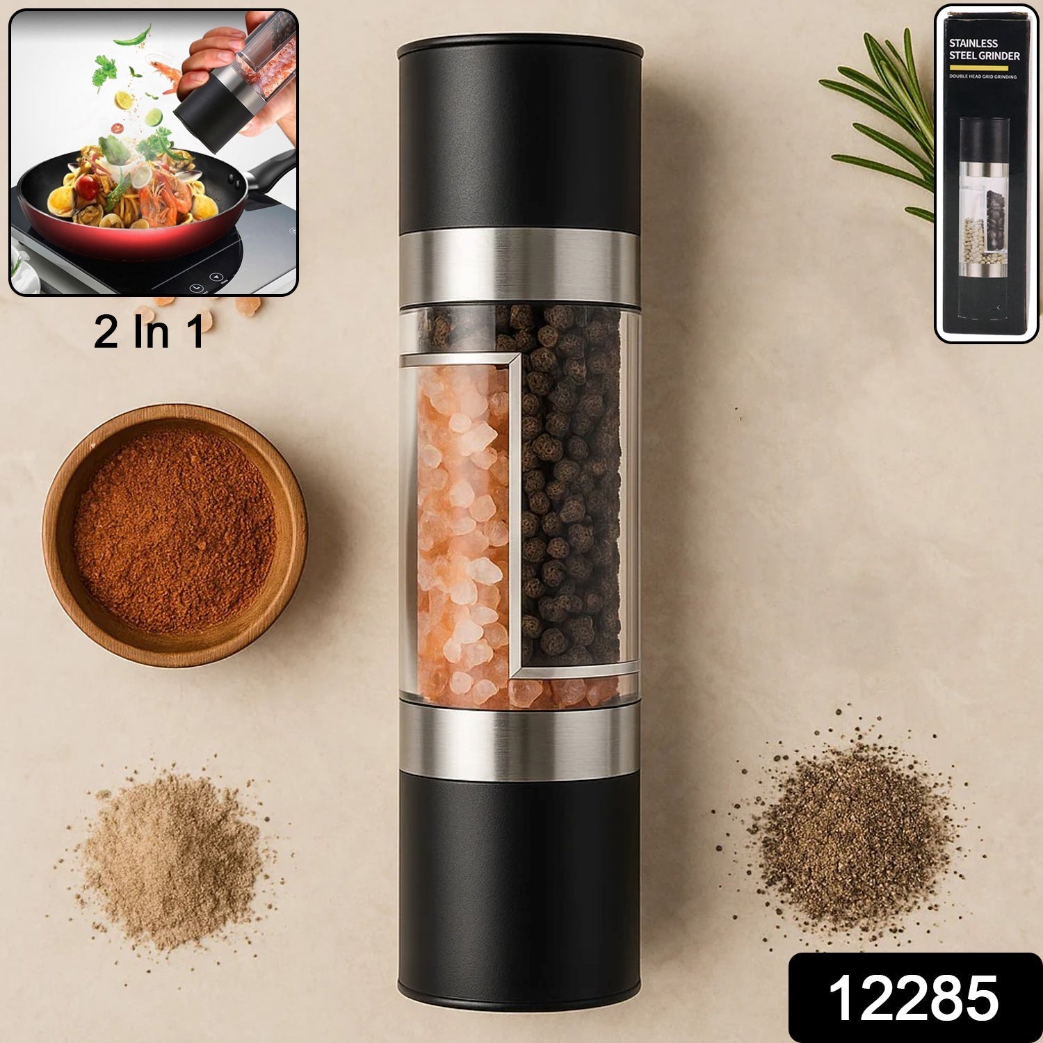 2-in-1 Stainless Steel Salt and Pepper Grinder Signature Kart
