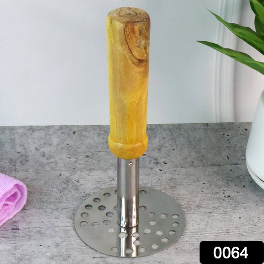 Stainless Steel Potato Masher, Pav Bhaji Masher with wooden handle Signature Kart